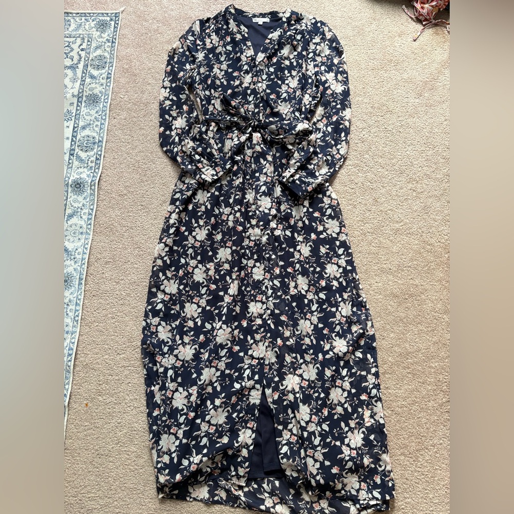 SD Collection Navy Floral Maxi Dress With Sheer Sleeves